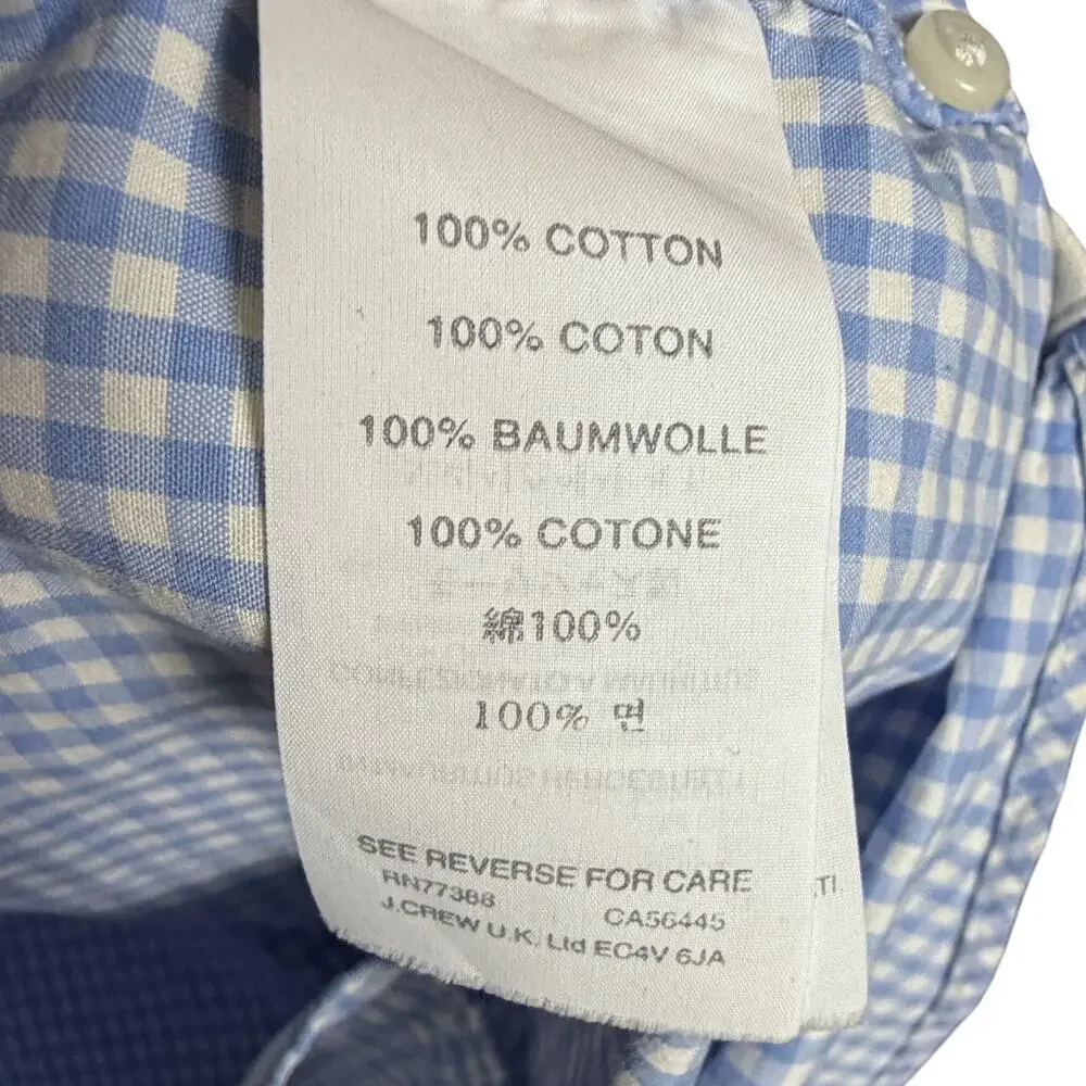 J. Crew Mens L Blue Gingham Check 100% Cotton Button Down Shirt Long Sleeve